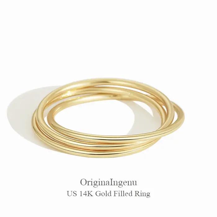 Bague imbriquée remplie d'or 14K, bague infini résistante au ternissement pour femmes, bague trinité