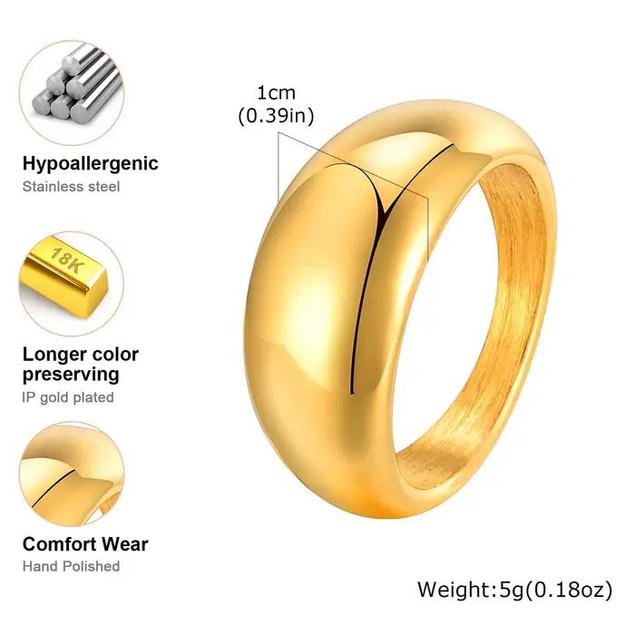 Bague Crépue Géométrique Minimaliste Plaqué Or pour Femme Bijoux Lisses et Épais Cadeau d'Anniversaire Occasions Spéciales