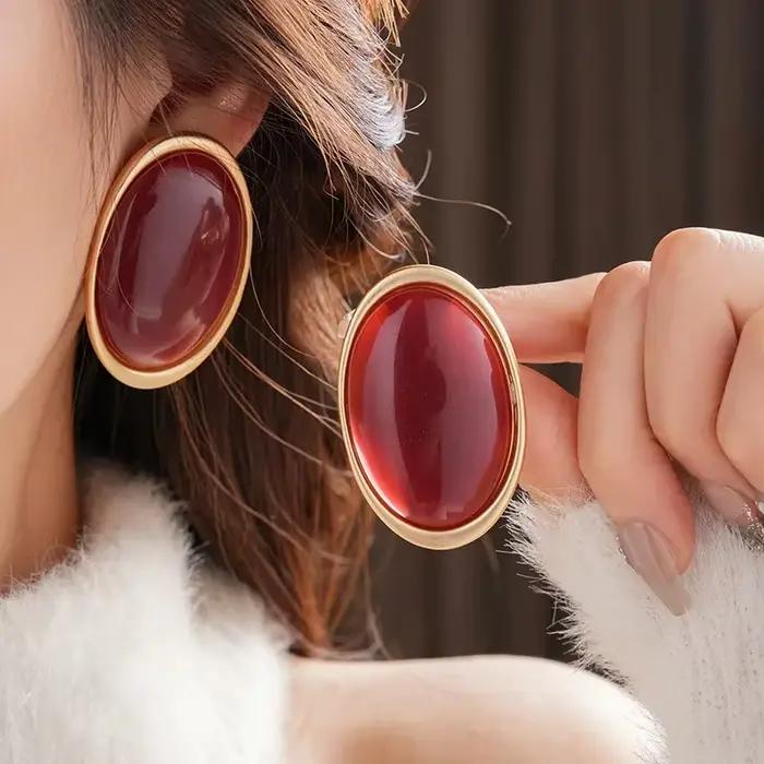 Grandes boucles d'oreilles ovales pour femme, clous d'oreilles géométriques minimalistes, boucles d'oreilles en résine surdimensionnées et exagérées, bijoux d'oreille féminins pour soirée