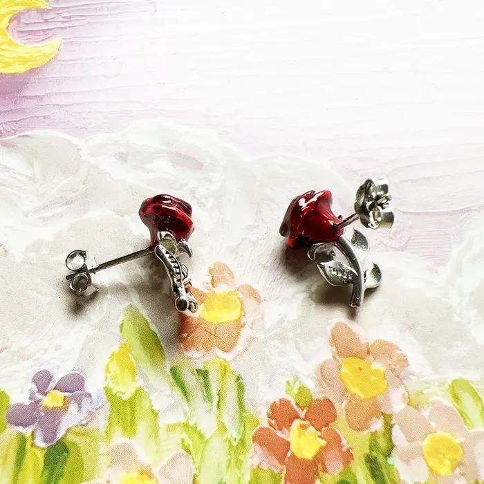 Boucles d'oreilles en forme de Rose rouge pour femmes