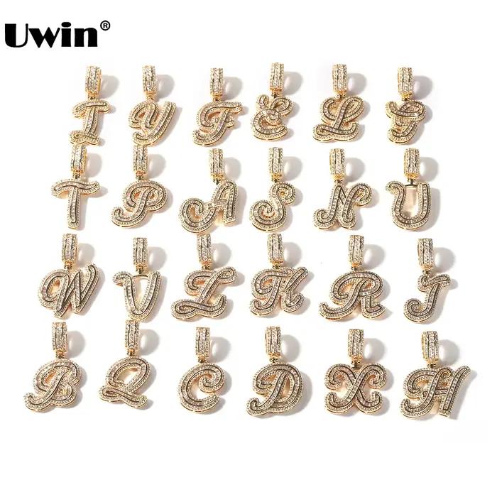 UWIN – collier avec pendentif en lettres initiales, avec chaîne de Tennis glacée, breloques en lettr