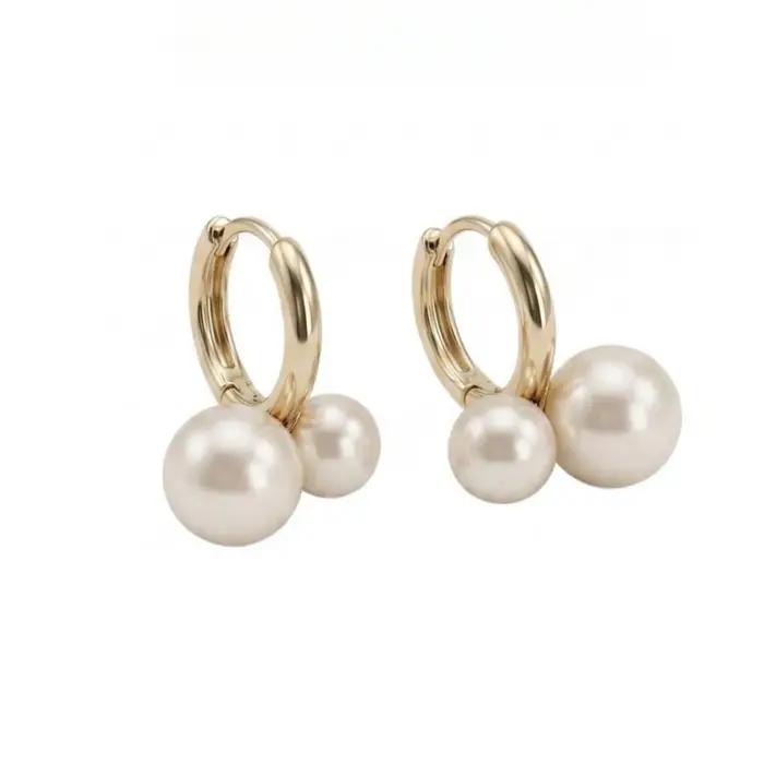 Boucles d'oreilles doubles perles mochas cerise plaquées argent or légers pour femmes parties soirées elegance raffinement