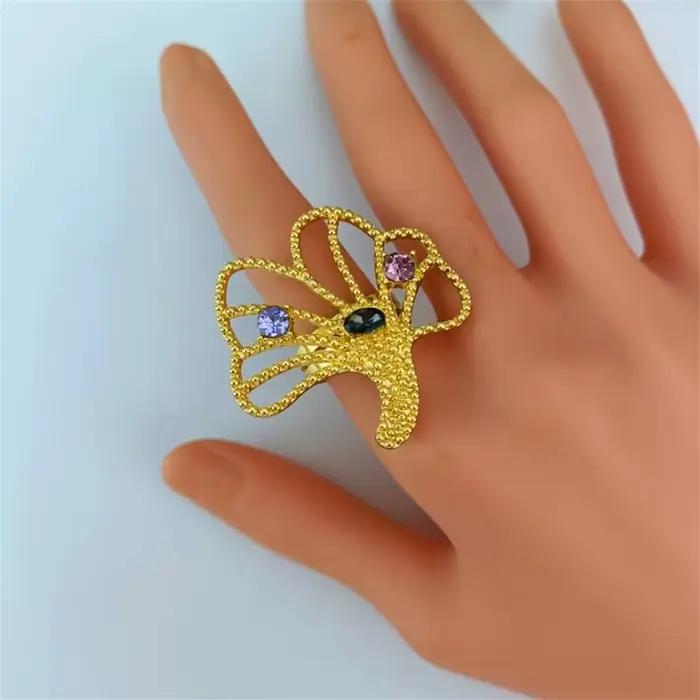 Ensemble de bijoux plaqué or et argent pour femmes, collier avec pierres colorées, bracelet, boucles d'oreilles et bague pour occasions spéciales