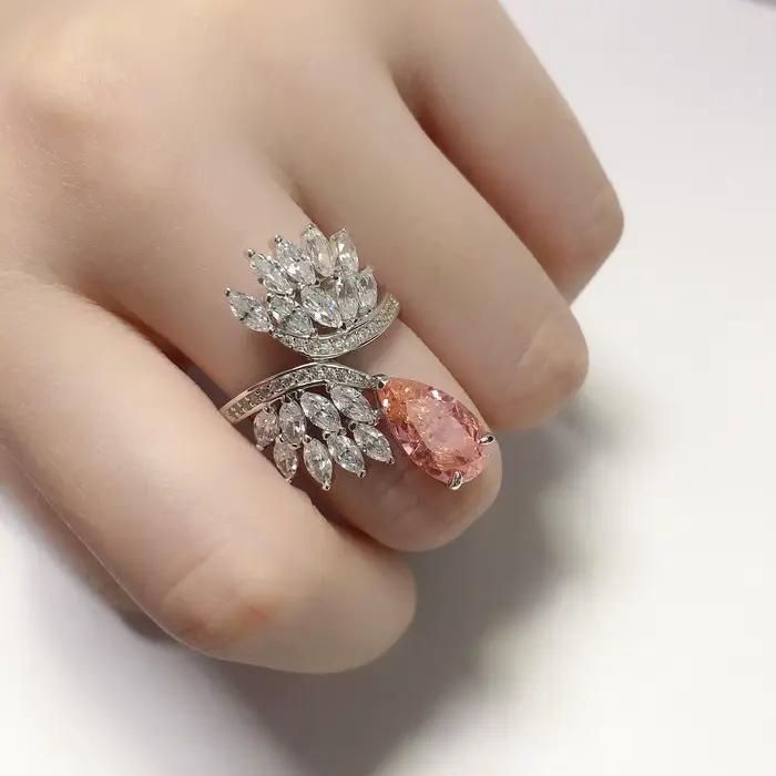 Bague en grenat de diamant rouge coupe poire dramatique de 4Ct AU585, bague en or blanc 14K, bijoux d'anniversaire de mariée pour elle 188R