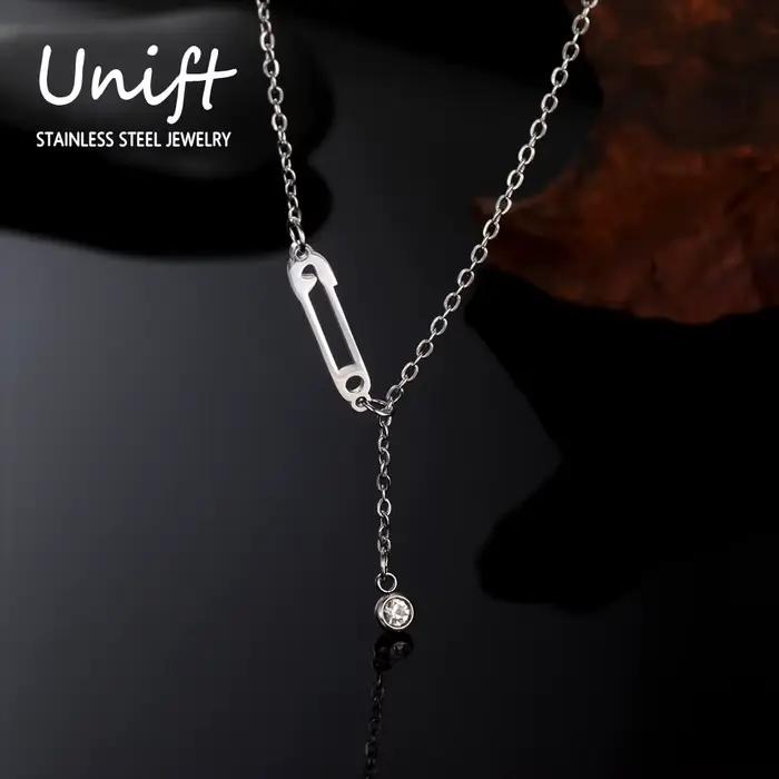 Collier en acier inoxydable Unift Zunderes élégant avec épingle à nourrice pour femmes et filles occasions spéciales mode chic