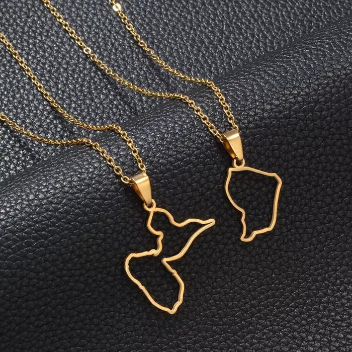 Collier pendentif carte de la Guyane française 973, Guadeloupe, Mayotte, 1 pièce, pour femme, bijoux en acier inoxydable # 593762