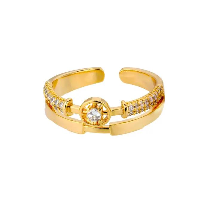 Bague de mariage en acier inoxydable plaqué or avec Zircon torsadé géométrique pour femmes styles élégants occasions spéciales