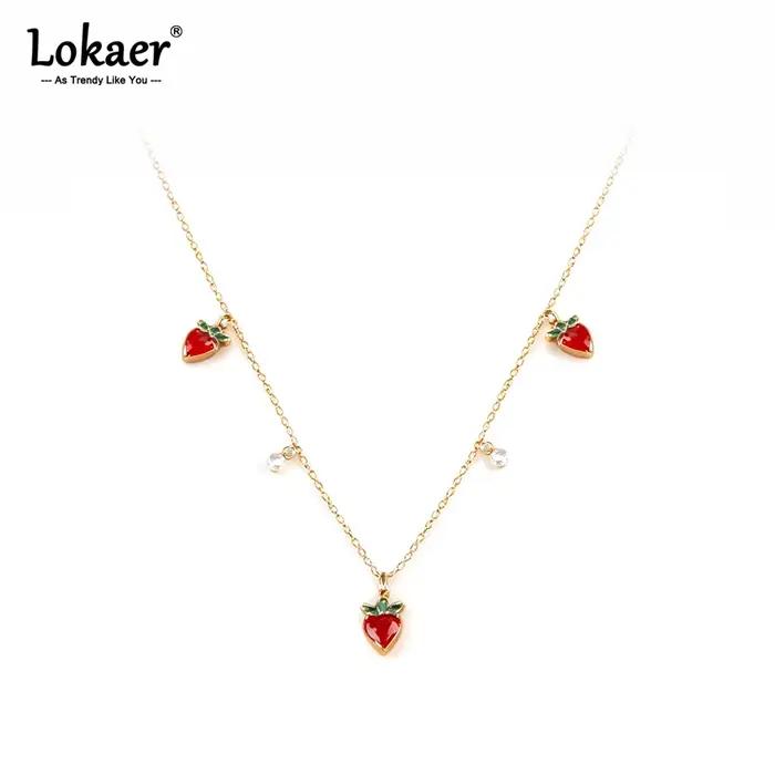 Lokaer – collier avec pendentif en cristal délicat, fruits, pomme, ananas, pour femmes, en acier inoxydable plaqué or 18 carats, bijoux à la mode, N26038