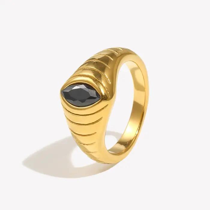 E.B.belle – bagues chevalières texturées en forme d'oeil en zircone cubique noire pour femme