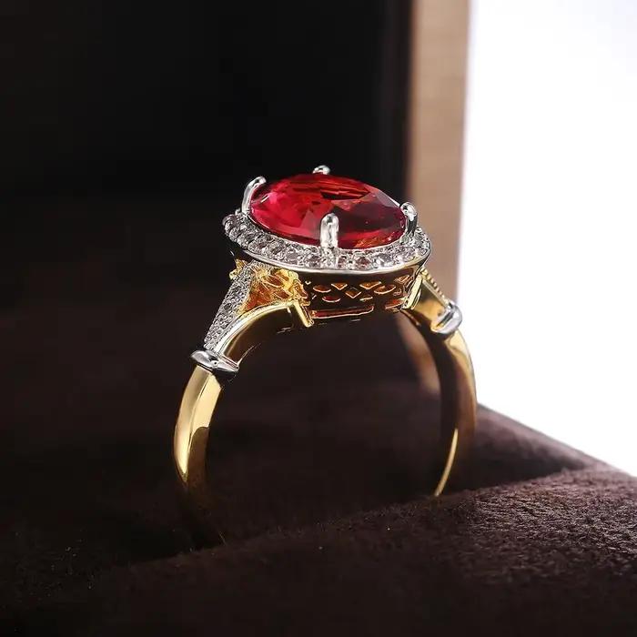Bague en zircone rouge rose élégante pour femmes occasions spéciales soirée fête cadeau de luxe
