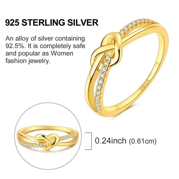 Bague en argent Sterling S925 avec nœud d'amour doré pour femmes, bijou de personnalité élégant pour occasions sociales et cadeaux de fête