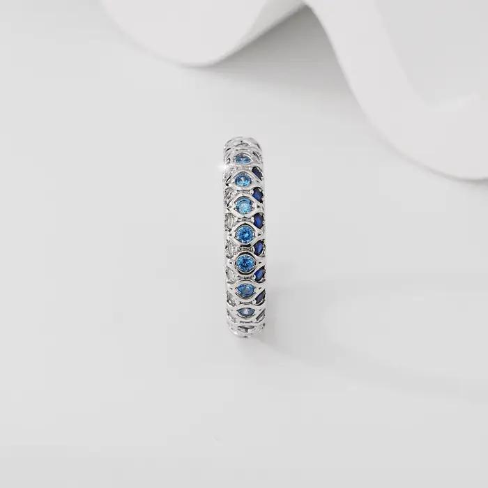 Bague éternité complète en argent sterling 925 avec saphir bleu synthétique pour femme, alliance empilable, bijou de fiançailles et de promesse