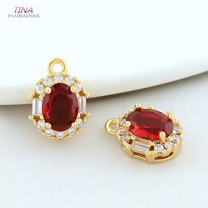 Breloques ovales plaquées or 18 carats et zircon pour femmes, 6 pièces, 10x13.5mm, charms de haute qualité pour fabrication de bijoux