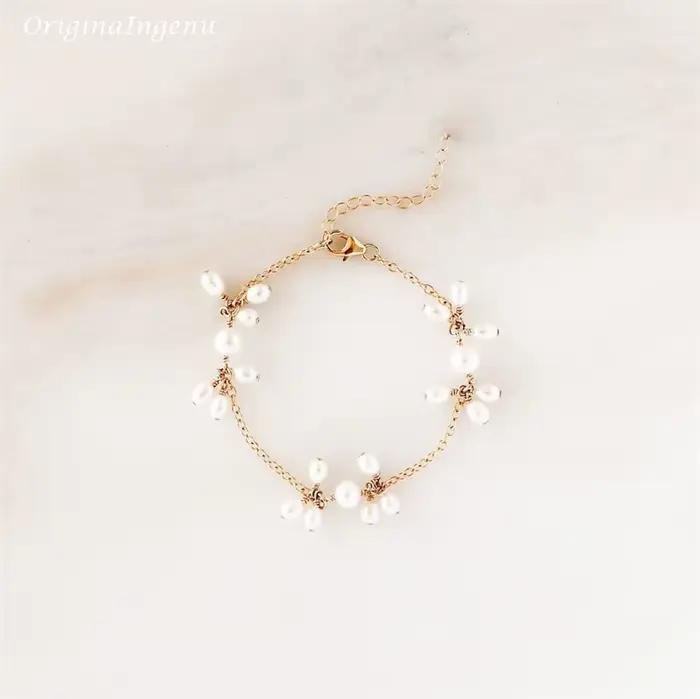 Bracelet fait main rempli d'or 14 carats pour femme, perle de fleur, longueur personnalisée, bijoux de degré, cadeau