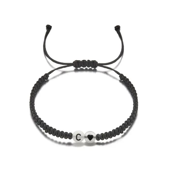 26 lettres initiales coeur Bracelets pour amoureux A-Z lettre lumineuse nom personnalisé tressé Brac