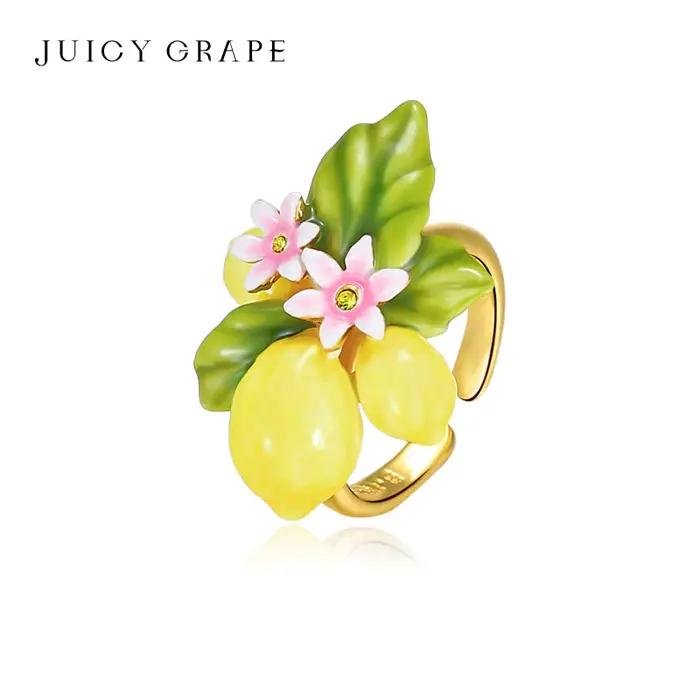 Bague ajustable plaquée or motif raisin juteux pour adolescentes