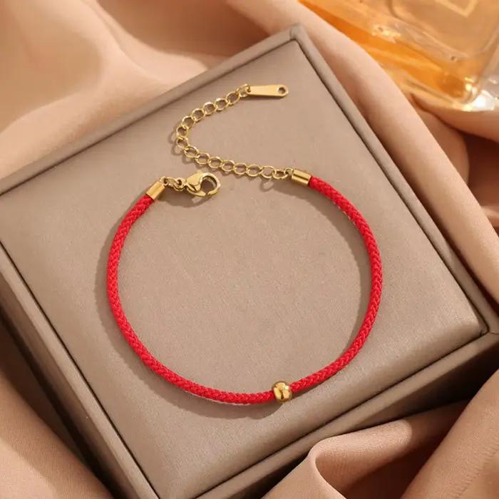 Bracelet en corde rouge en acier inoxydable pour femmes et filles, couleur or, chaînes de poignet ex