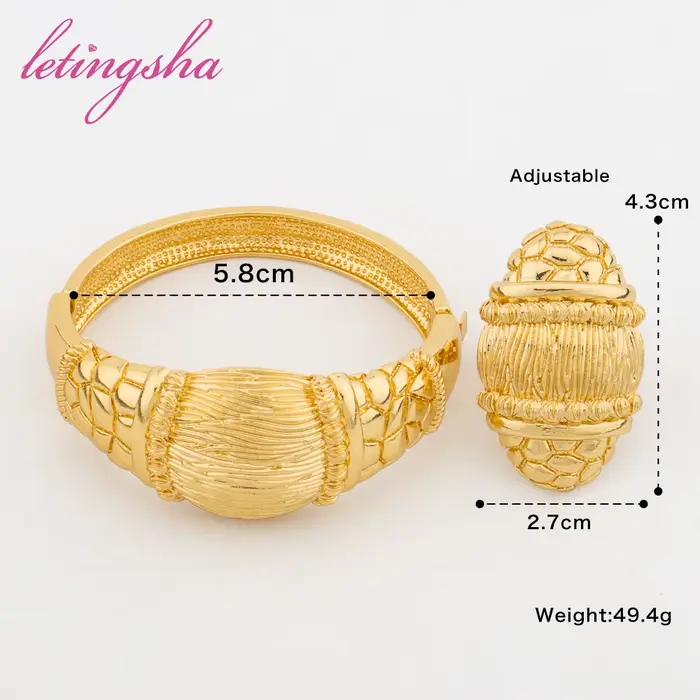 Ensemble de bijoux de conception brossée ronde de document d'or pour des femmes, bracelet de manchette, ensemble de bague, mode, nouveau design, mariages, patients