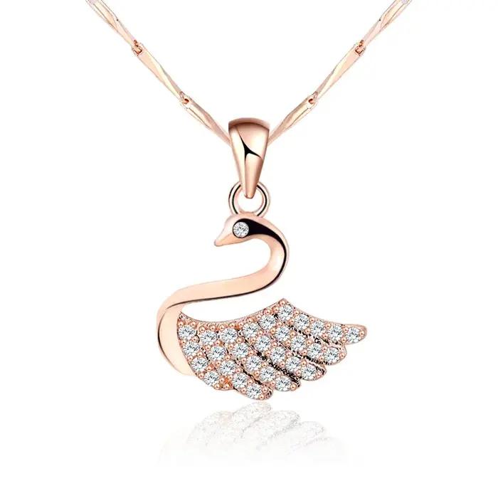 Collier avec pendentif cygne en argent Sterling 925 et or Rose pour femmes, chaîne de clavicule légère de luxe en Zircon, bijoux fins, cadeaux, nouvelle collection
