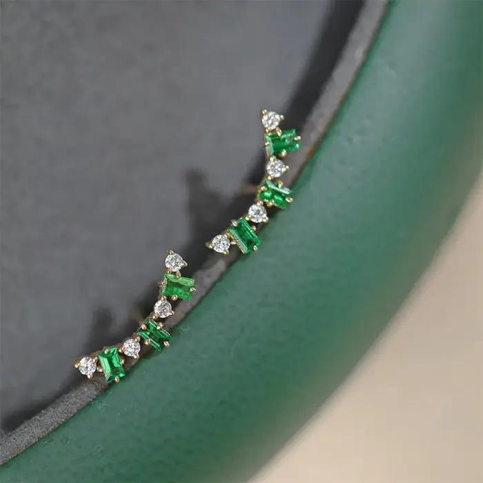 Boucle d'oreille en argent Sterling 925 et Zircon émeraude plaqué or