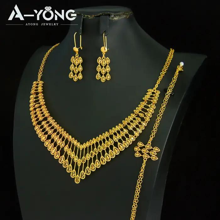 Magnifique ensemble de bijoux de mariage de dubaï plaqué or 21 carats
