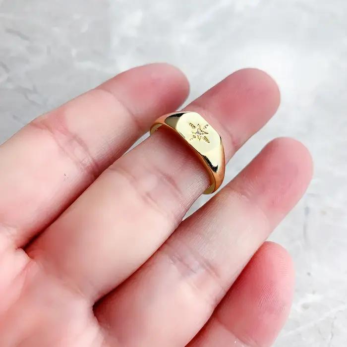 Bague chevalière Vintage étoile or Style européen