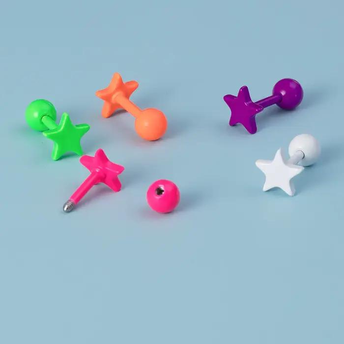 Boucles d'Oreilles en Forme d'Étoile Colorée pour Femme, Piercing en Acier Inoxydable, Barbell, Tragus, Cartilage, Helix, Conque, Bijoux, 1/5 Pièces