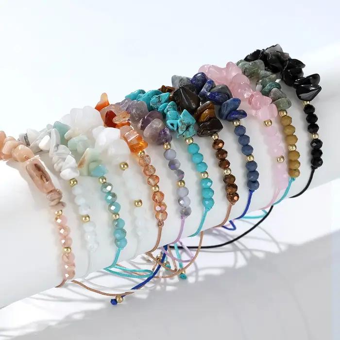 Ensemble de bracelets extensibles tissés en pierre naturelle irrégulière, adaptés à un usage quotidi