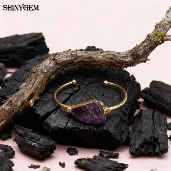 Bracelet pour femmes SHINYGEM Bijoux Guérison Cristal violet rose Enroulement manuel Améthyste naturelle irrégulière
