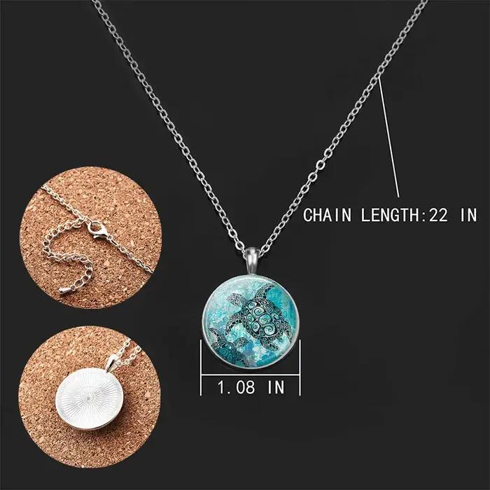 Collier Animal marin tortue de mer étoile de mer dauphin hippocampe conque requin longue chaîne dôme en verre pendentif été plage mode