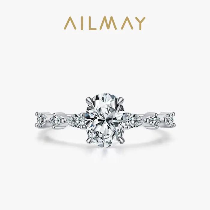 Ailmay véritable 925 en argent Sterling mode ovale de qualité supérieure AAAAA zircone bague de fian