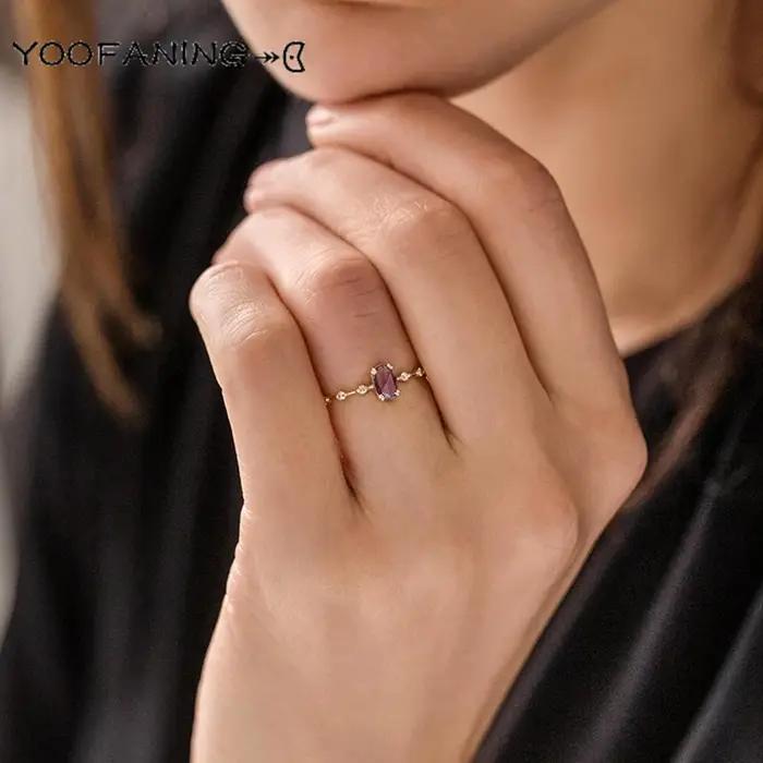 Bague en améthyste plaquée or 18 carats pour femmes style classique occasions spéciales soirée mariage alliance de mariage