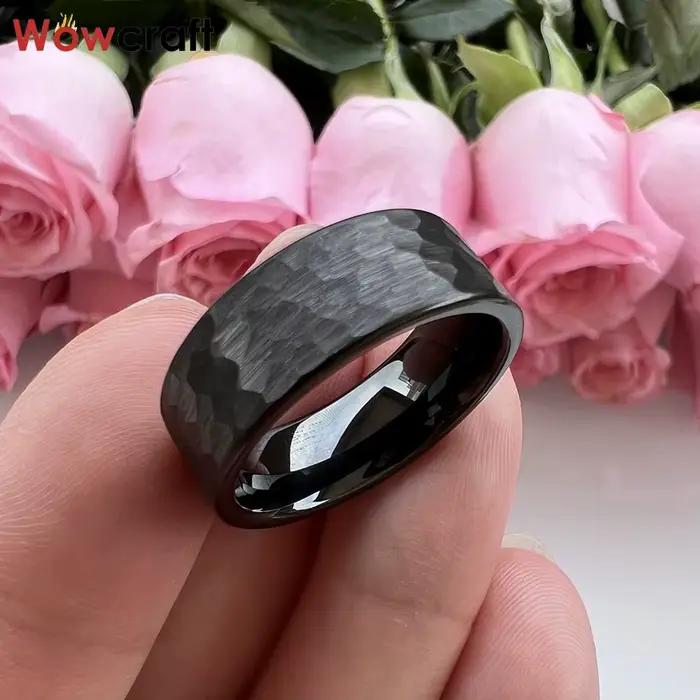 Bague en Tungstène Martelé Rose Gold Alliance de Mariage Élégante pour Hommes et Femmes Occasions Spéciales