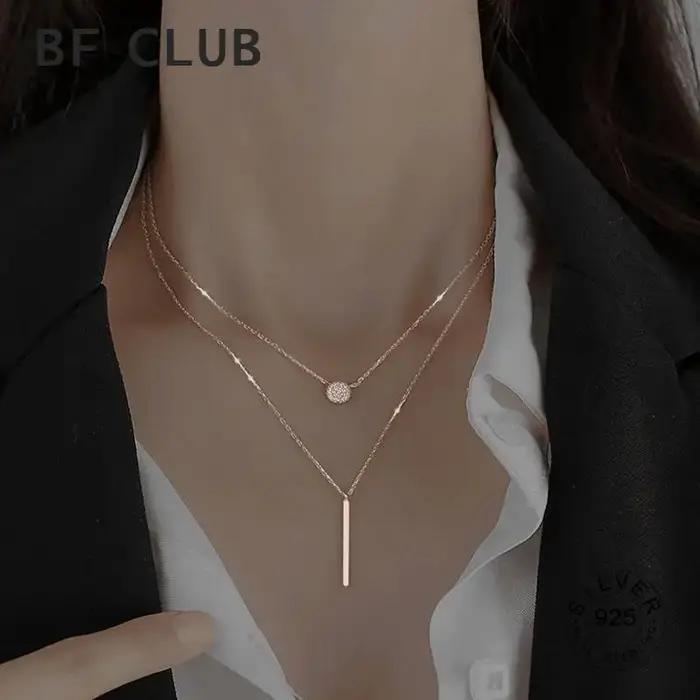 Collier Double rond en diamant Flash carré pour femmes