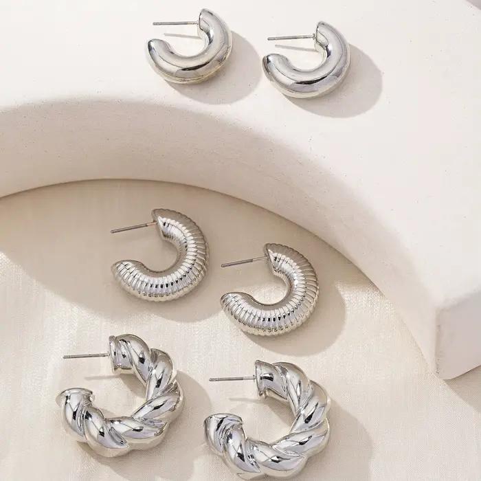 Ensemble de boucles d'oreilles pour femmes, ensemble de 6 boucles d'oreilles simples plaquées argent CCB, adaptées à un usage quotidien et pour les vacances