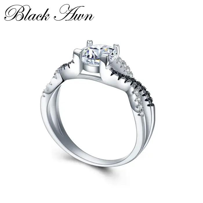 Noir Awn 2025 nouvelle mode anneaux pour femmes classique couleur argent ovale Bague de mariage Bijoux C002