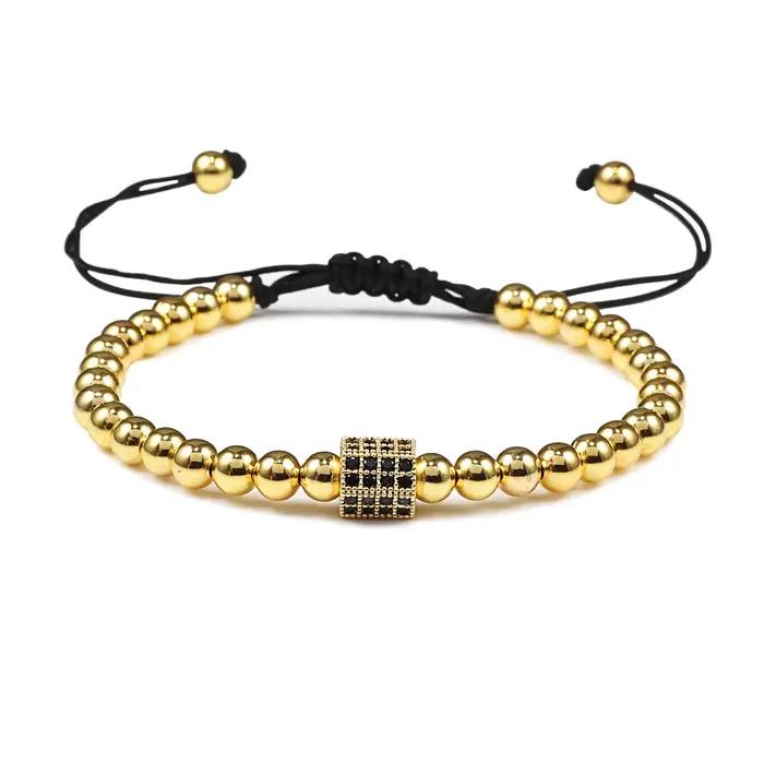 Bracelet de perles de couple pour hommes et femmes, bracelets tressés Micro CZ Crown, bracelets réglables, bijoux à la main pour lui, cadeaux d'amoureux de bricolage, nouveau