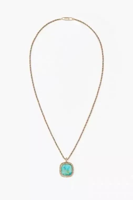 Grand pendentif carré turquoise de luxe pour femmes colliers vintage polyvalents occasions spéciales