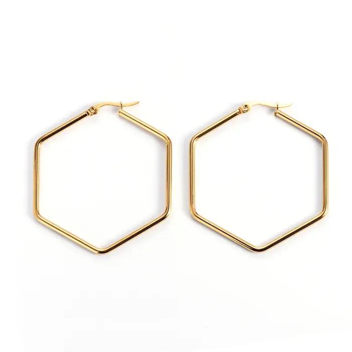 Boucles d'oreilles créoles hexagonales géométriques en acier inoxydable pour femmes