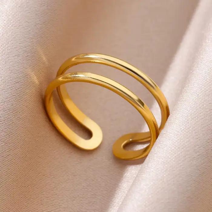 Bagues en acier inoxydable 316L pour femmes, couleur or, anneau ouvert géométrique multicouche, Vintage, étanche, bijoux esthétiques de mariage, cadeau