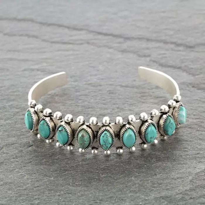 Bracelet Turquoise Vintage Géométrique Plaqué Argent Semi-précieuse pour Femmes Hommes Occasions Spéciales Bohème Ethnique