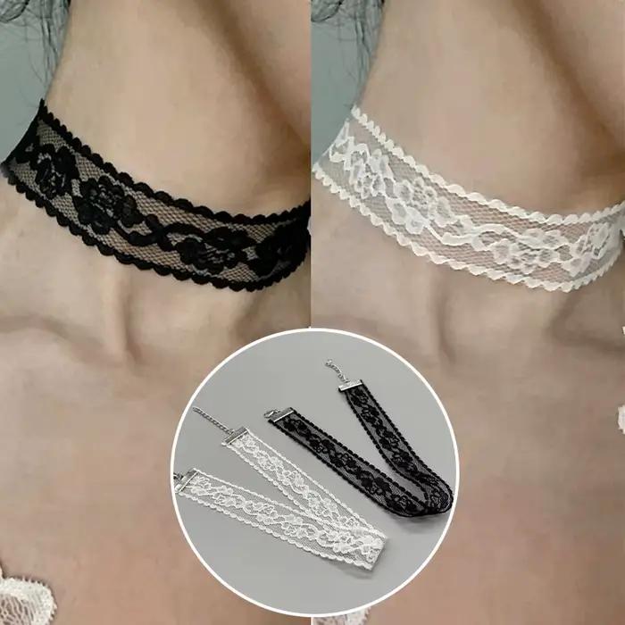 Collier ras du cou court en dentelle pour femme et fille, noir et blanc, tendance, romantique, cadeau pour fête, accessoires de bijoux pour le cou