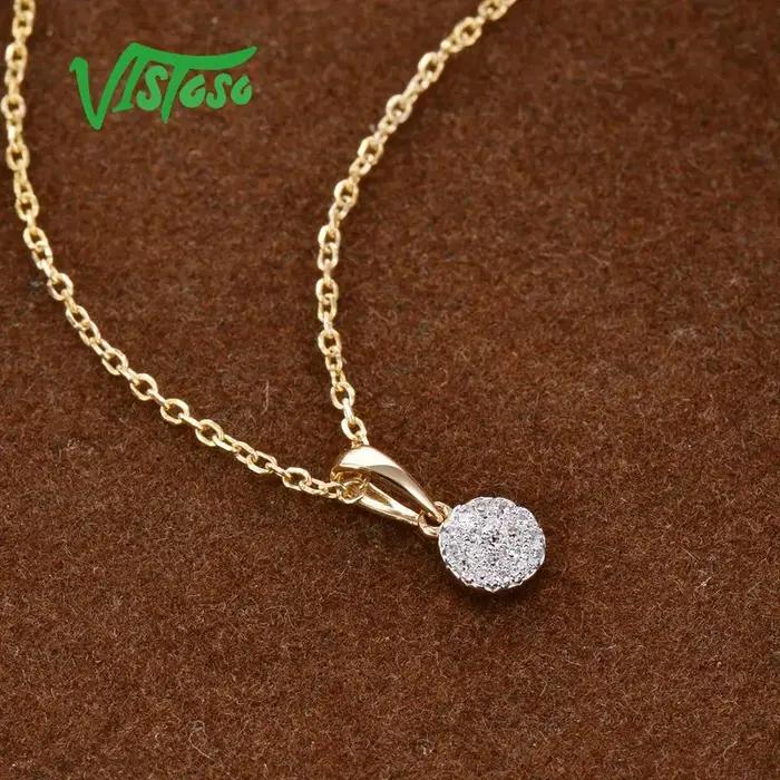 VISTOSO pendentifs en or pour femmes authentique 14K 585 or jaune petit cercle rond diamant scintillant collier pendentif bijoux fins