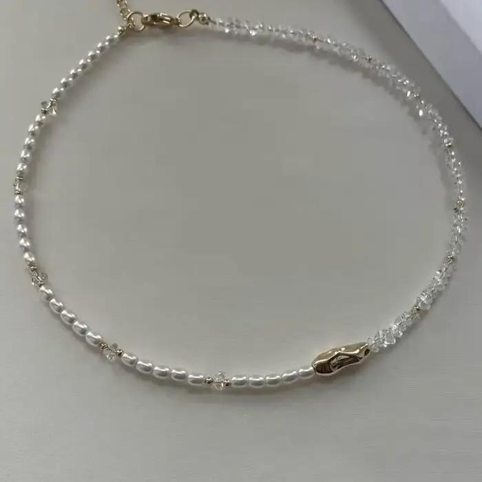 Collier pendentif chaîne à pampilles cristal et perles imprimées style bohème cadeau occasion spéciale femmes anniversaire saint valentin