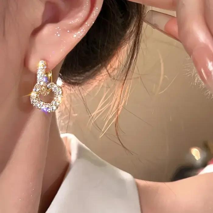 Boucles d'oreilles de luxe coréennes en plaqué or avec pendentif géométrique carré en Zircon pour femmes élégantes occasions spéciales