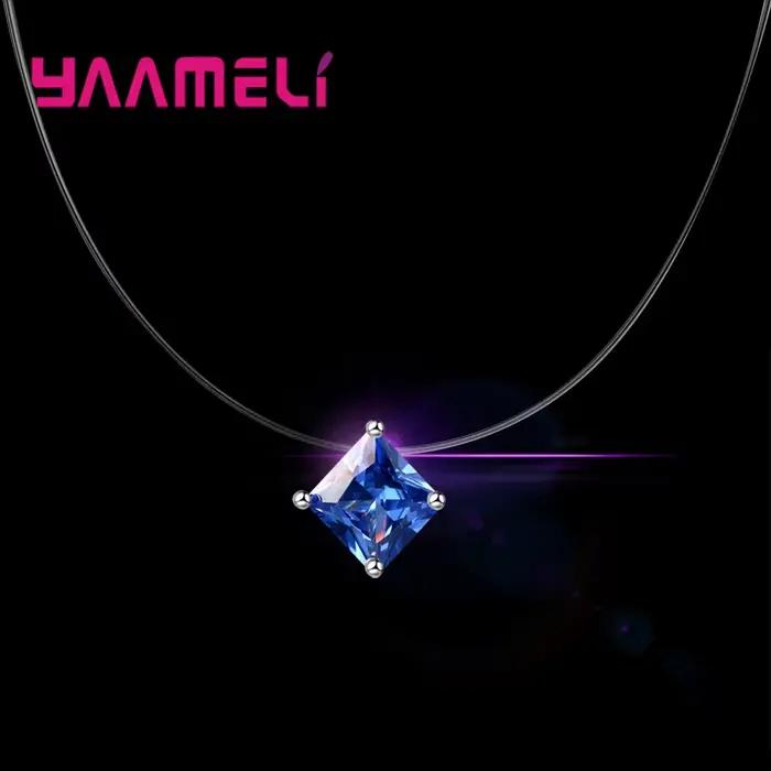 Chic transparent ligne de pêche bijoux collier pour femme fille S925 argent AAA Grade cubique zircone collier ras du cou cadeaux de fête