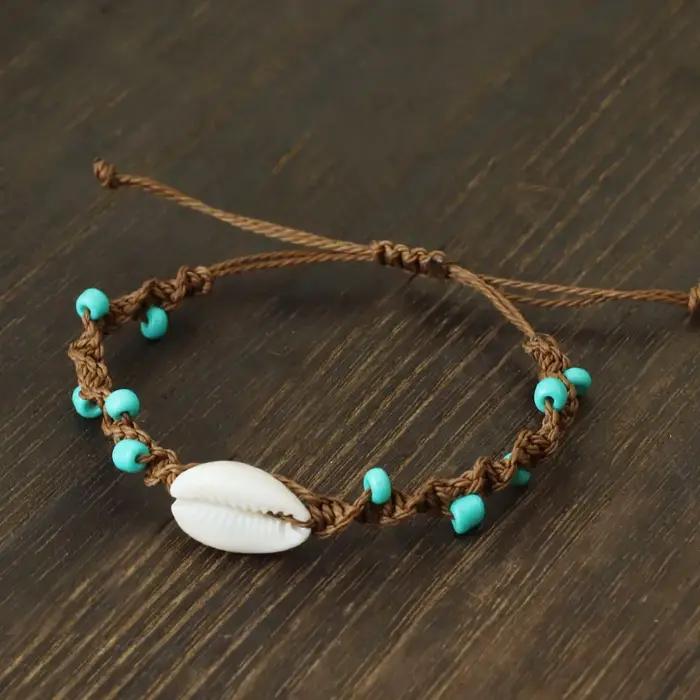 Noter bohême macramé Bracelet réglable unisexe plage coquille Braslet 4mm bleu Howlite