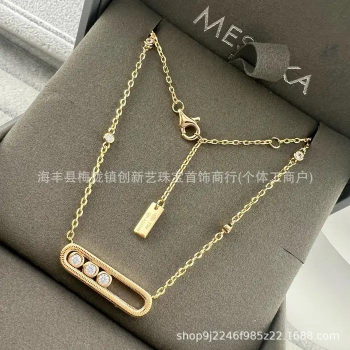 Nouveau Collier Coulissant pour Femme à Trois Diamants Brossés, Design Élégant, Chaîne Polyvalente p