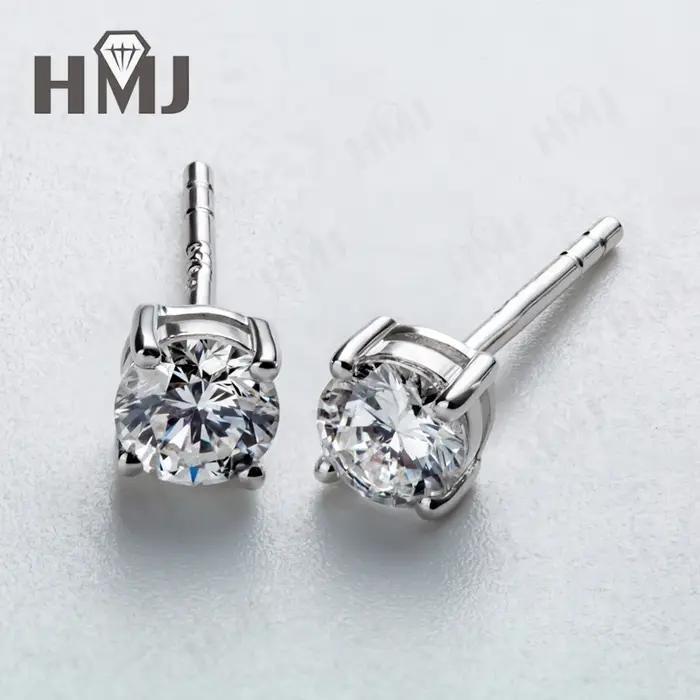 Boucles d'oreilles clous en diamant taille ronde 3mm 4mm en argent sterling 925 plaqué or 18 carats,