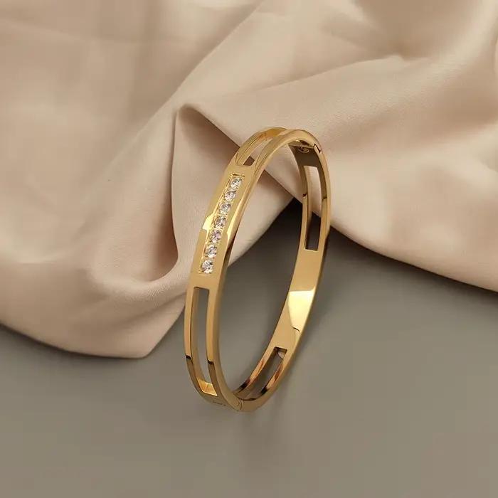 Bracelet plaqué or en acier inoxydable, design Original, simple, en zircon, cadeau pour dames, offre spéciale